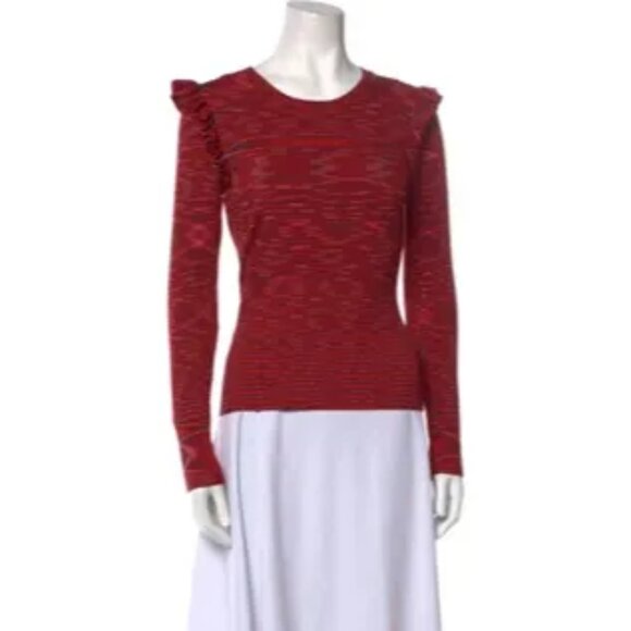 Cinq À Sept Salma Pullover Medium Red Long Sleeve Knit Sweater Shoulder Frills - Picture 6 of 8